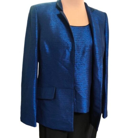 Pretty cobalt metallic blue evening shell and blazer w/crepe type gathering 14P - Picture 1 of 16